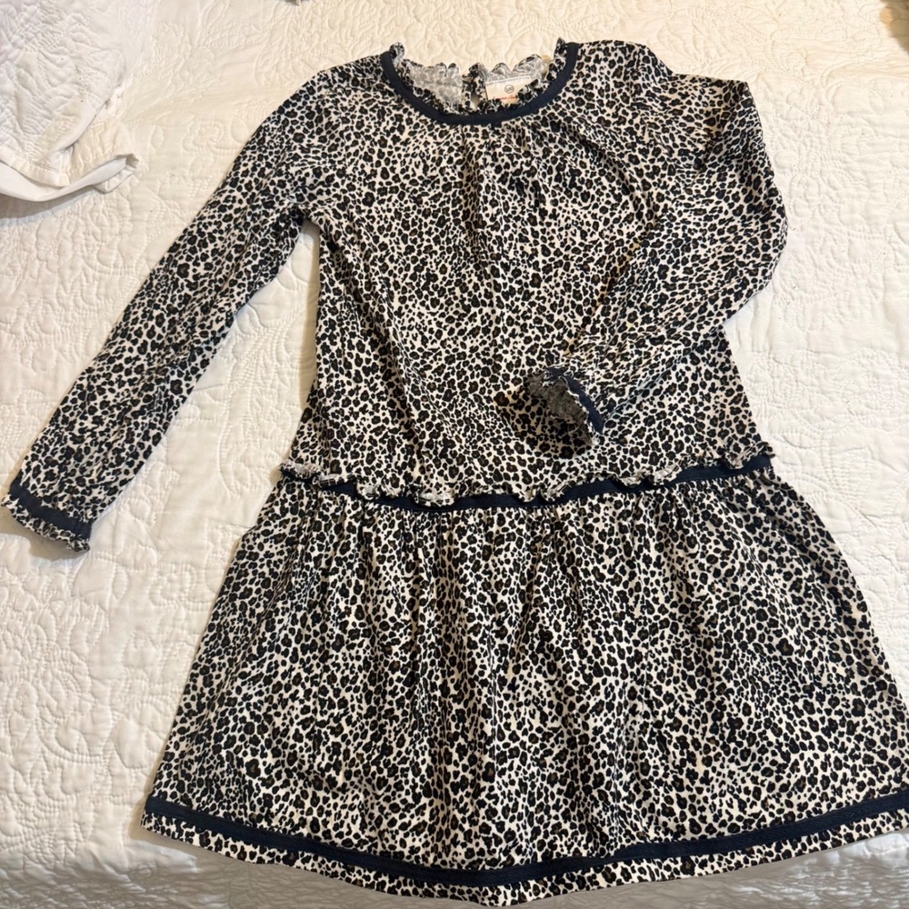 Hanna Andersson Kids Leopard Print Drop Waist Cotton Dress Sizeโ 120 6-7 Years